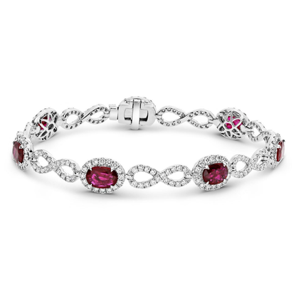 White Gold Ruby and Diamond Infinity Bracelet — view 1