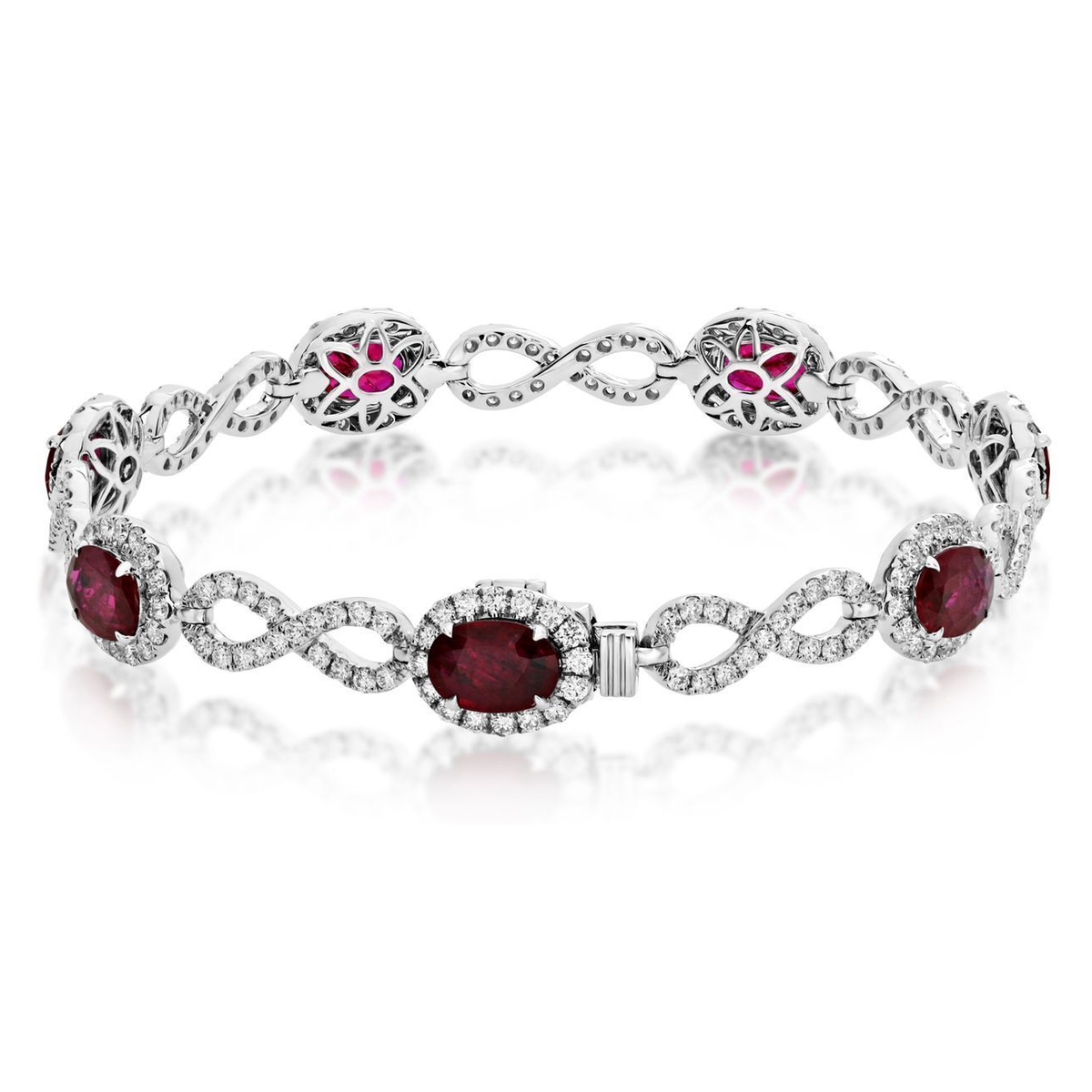 White Gold Ruby and Diamond Infinity Bracelet — view 2
