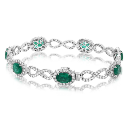 White Gold Emerald and Diamond Infinity Bracelet — view 2