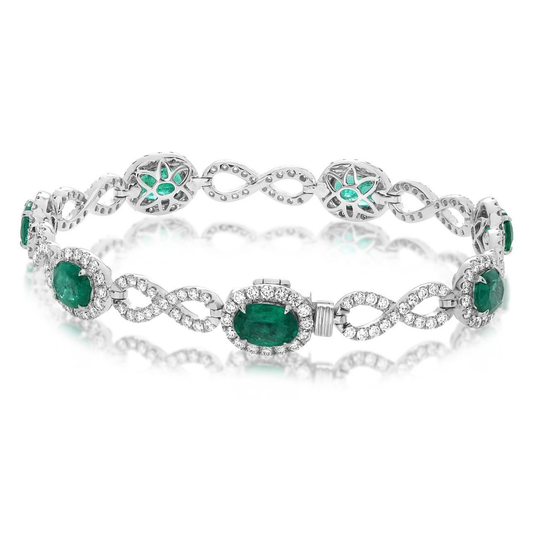 White Gold Emerald and Diamond Infinity Bracelet — view 2