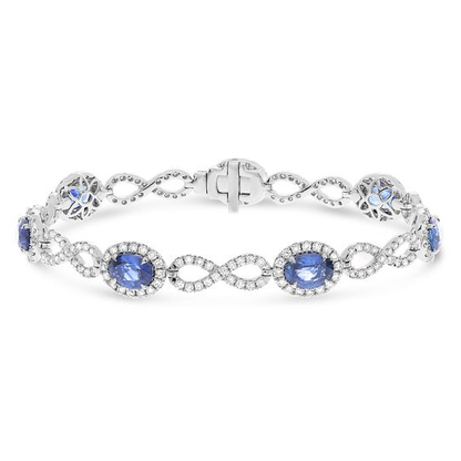 White Gold Sapphire and Diamond Infinity Bracelet — view 1