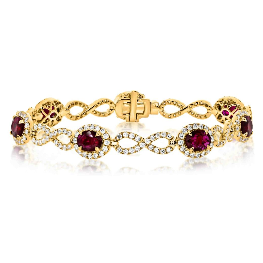 Yellow Gold Oval Ruby Bracelet — view 1