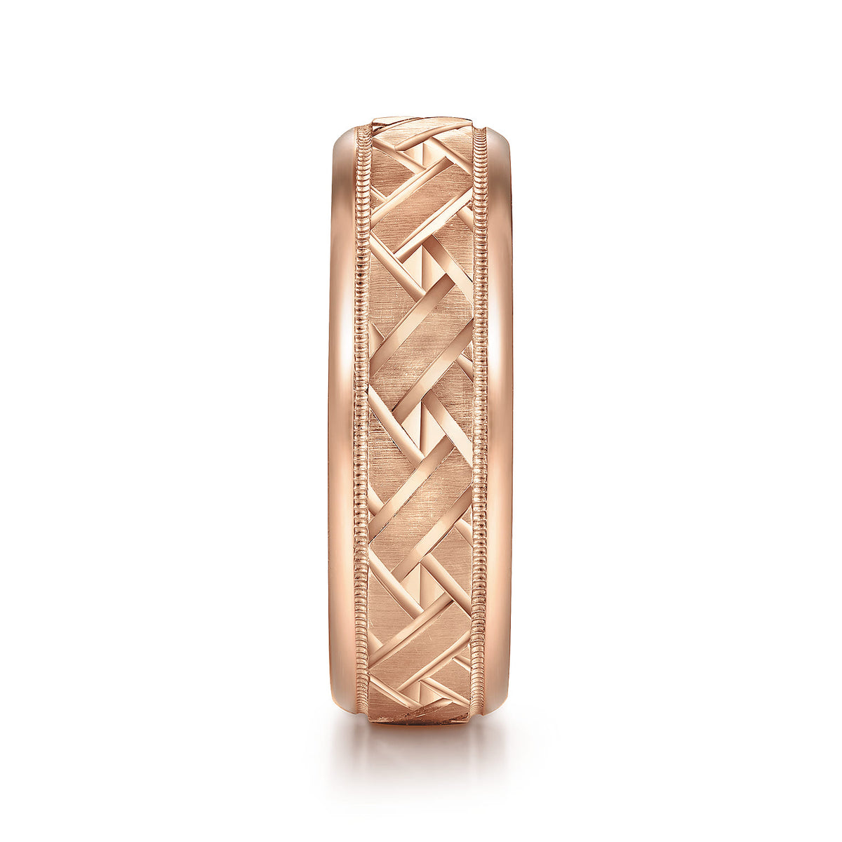 14K Rose Gold 7mm - Engraved Woven Mens Wedding Band in Satin Finish — Gabriel & Co. MBH0166-70K4JJJ