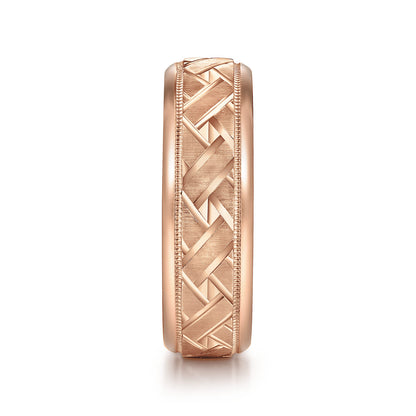 14K Rose Gold 7mm - Engraved Woven Mens Wedding Band in Satin Finish — Gabriel & Co. MBH0166-70K4JJJ