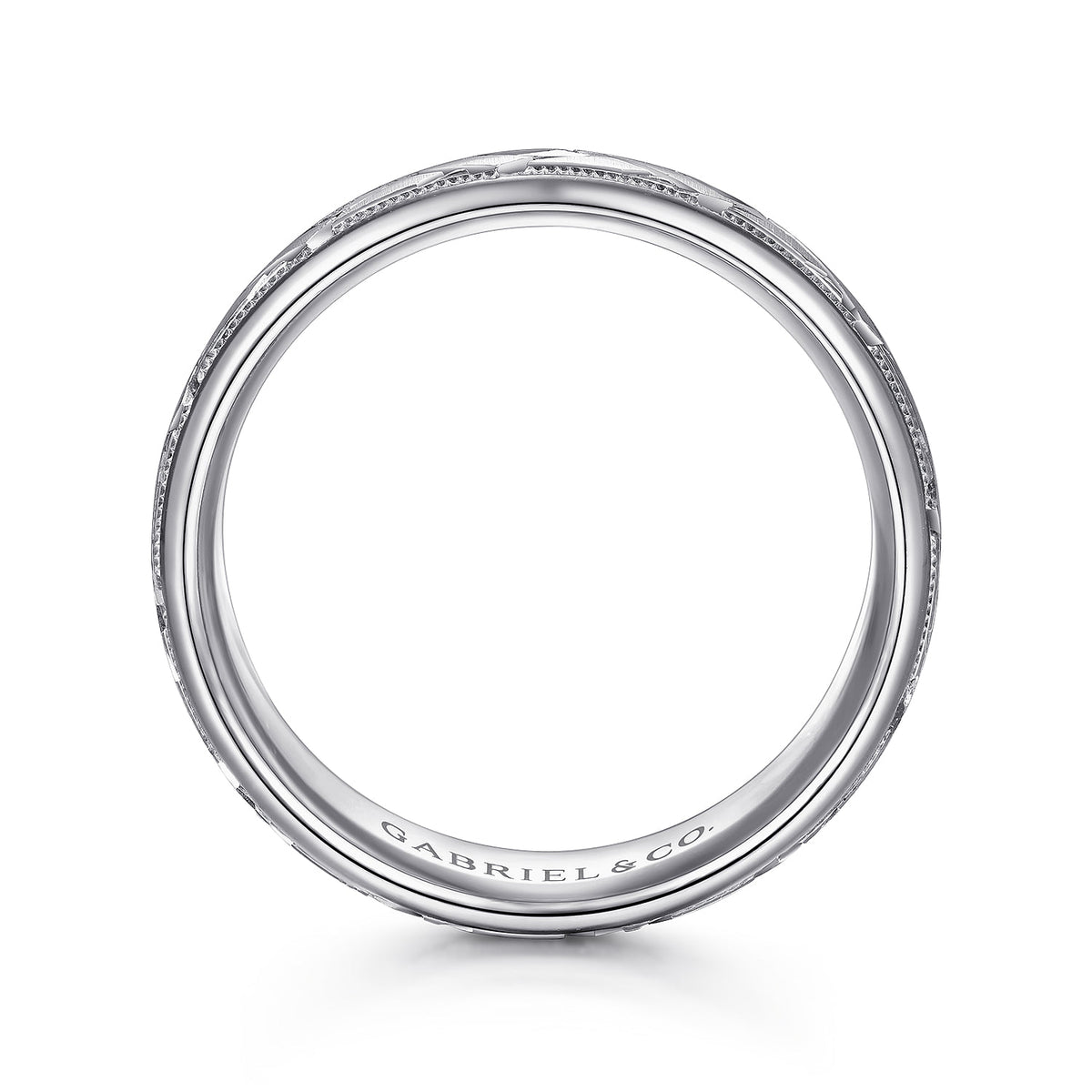 14K White Gold 7mm - Engraved Woven Mens Wedding Band in Satin Finish — Gabriel & Co. MBH0166-70W4JJJ