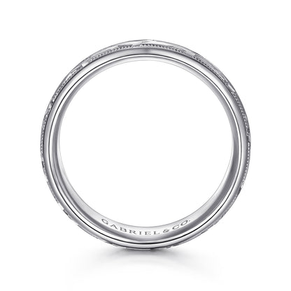 14K White Gold 7mm - Engraved Woven Mens Wedding Band in Satin Finish — Gabriel & Co. MBH0166-70W4JJJ