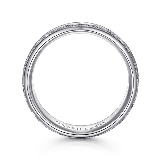 14K White Gold 7mm - Engraved Woven Mens Wedding Band in Satin Finish — Gabriel & Co. MBH0166-70W4JJJ