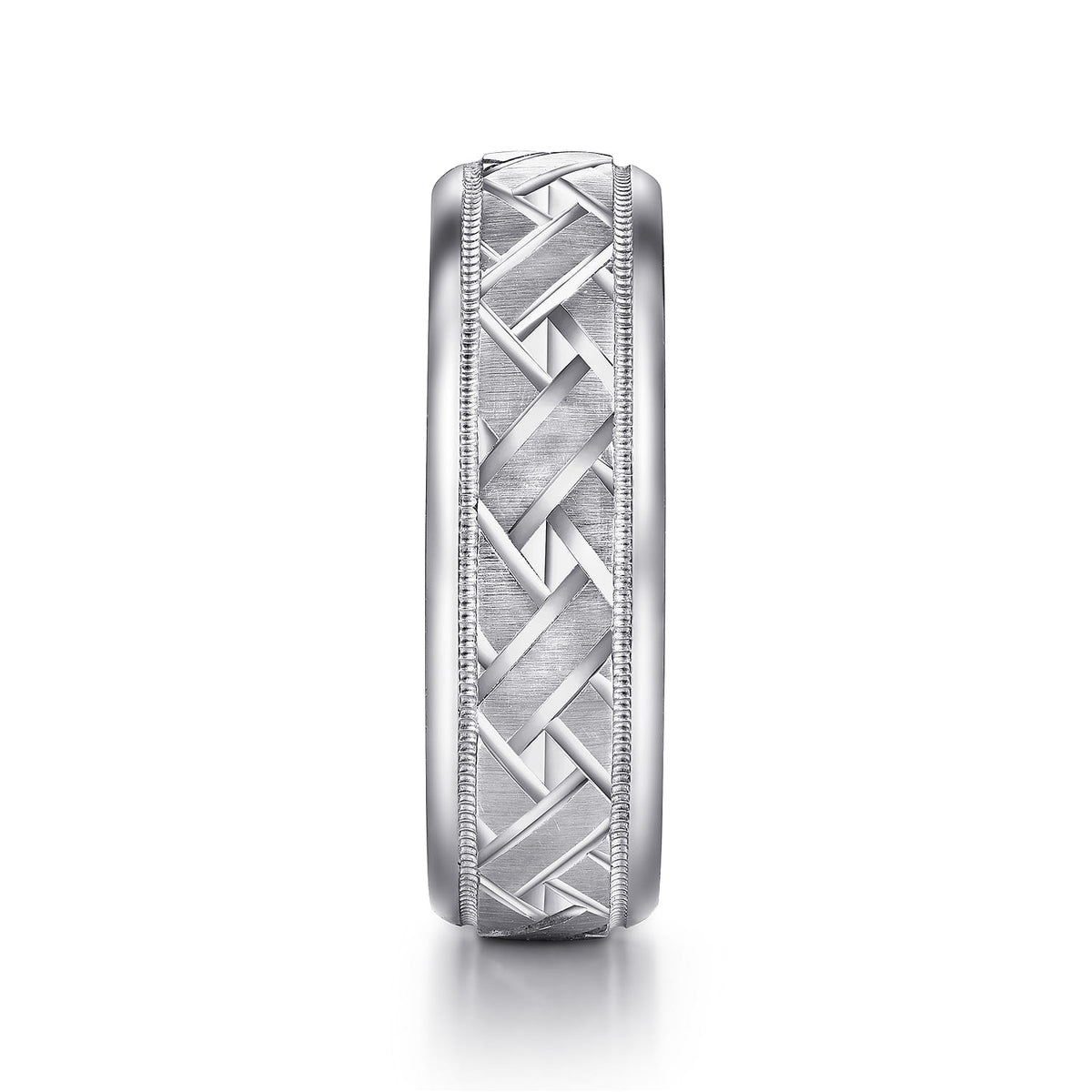 14K White Gold 7mm - Engraved Woven Mens Wedding Band in Satin Finish — Gabriel & Co. MBH0166-70W4JJJ