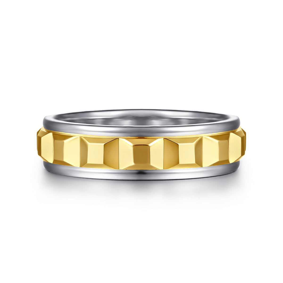 14K White and Yellow Gold Plain Men's Wedding Band — Gabriel & Co. MBH0230-60M4JJJ