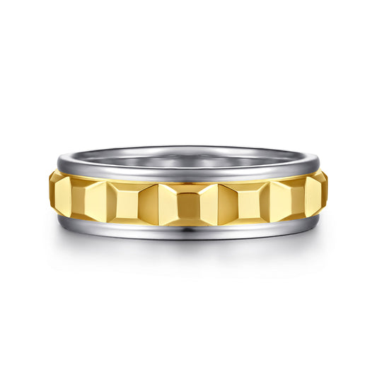 14K White and Yellow Gold Plain Men's Wedding Band — Gabriel & Co. MBH0230-60M4JJJ