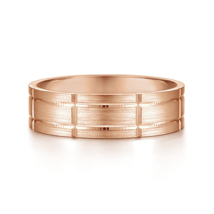 14K Rose Gold 6mm - Checkerboard Pattern Mens Wedding Band in Satin Finish — Gabriel & Co. MBL0149-60K4JJJ