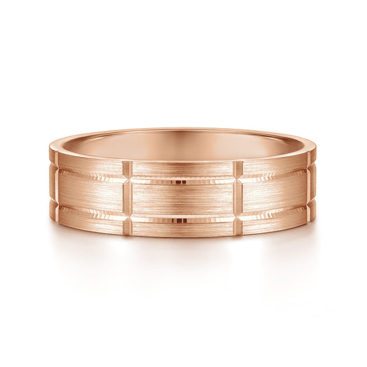 14K Rose Gold 6mm - Checkerboard Pattern Mens Wedding Band in Satin Finish — Gabriel & Co. MBL0149-60K4JJJ