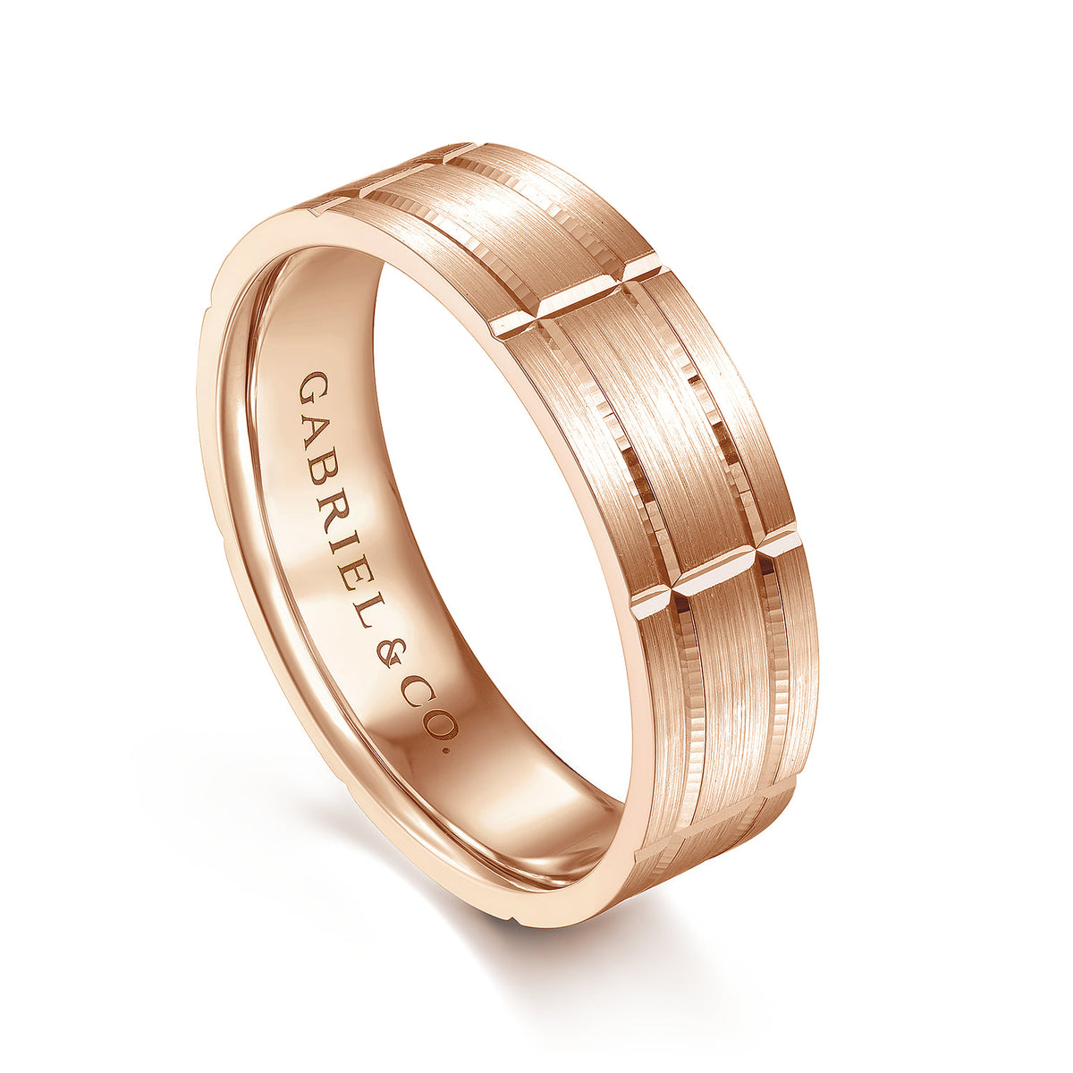 14K Rose Gold 6mm - Checkerboard Pattern Mens Wedding Band in Satin Finish — Gabriel & Co. MBL0149-60K4JJJ