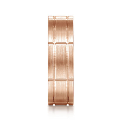 14K Rose Gold 6mm - Checkerboard Pattern Mens Wedding Band in Satin Finish — Gabriel & Co. MBL0149-60K4JJJ