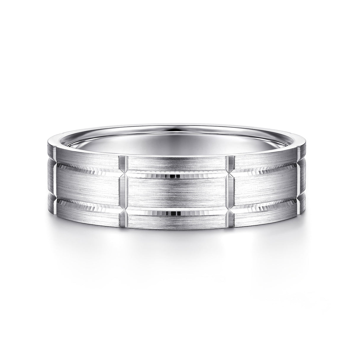 14K White Gold 6mm - Checkerboard Pattern Men's Wedding Band in Satin Finish — Gabriel & Co. MBL0149-60W4JJJ