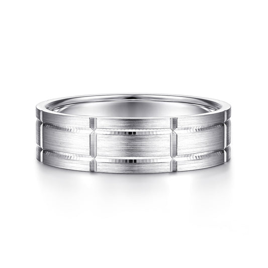 14K White Gold 6mm - Checkerboard Pattern Men's Wedding Band in Satin Finish — Gabriel & Co. MBL0149-60W4JJJ