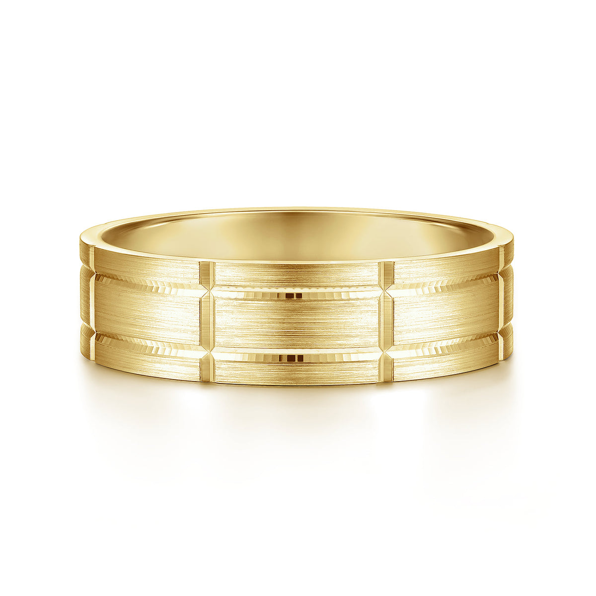 14K Yellow Gold 6mm - Checkerboard Pattern Mens Wedding Band in Satin Finish — Gabriel & Co. MBL0149-60Y4JJJ