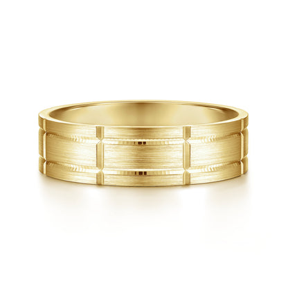 14K Yellow Gold 6mm - Checkerboard Pattern Mens Wedding Band in Satin Finish — Gabriel & Co. MBL0149-60Y4JJJ