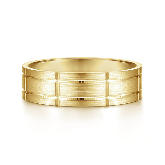 14K Yellow Gold 6mm - Checkerboard Pattern Mens Wedding Band in Satin Finish — Gabriel & Co. MBL0149-60Y4JJJ
