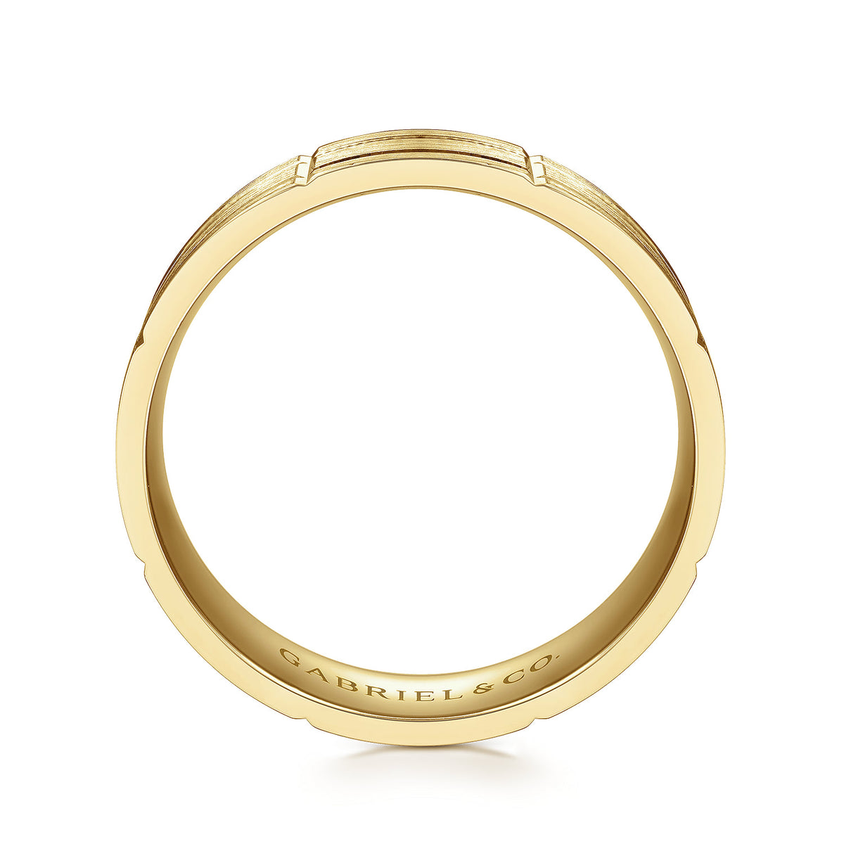 14K Yellow Gold 6mm - Checkerboard Pattern Mens Wedding Band in Satin Finish — Gabriel & Co. MBL0149-60Y4JJJ