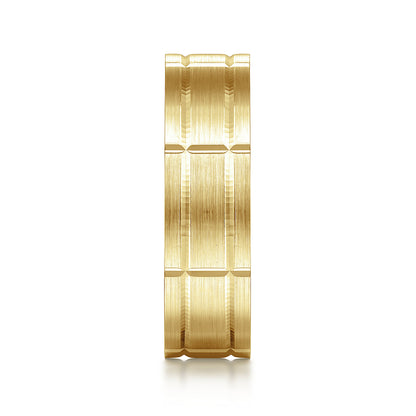 14K Yellow Gold 6mm - Checkerboard Pattern Mens Wedding Band in Satin Finish — Gabriel & Co. MBL0149-60Y4JJJ