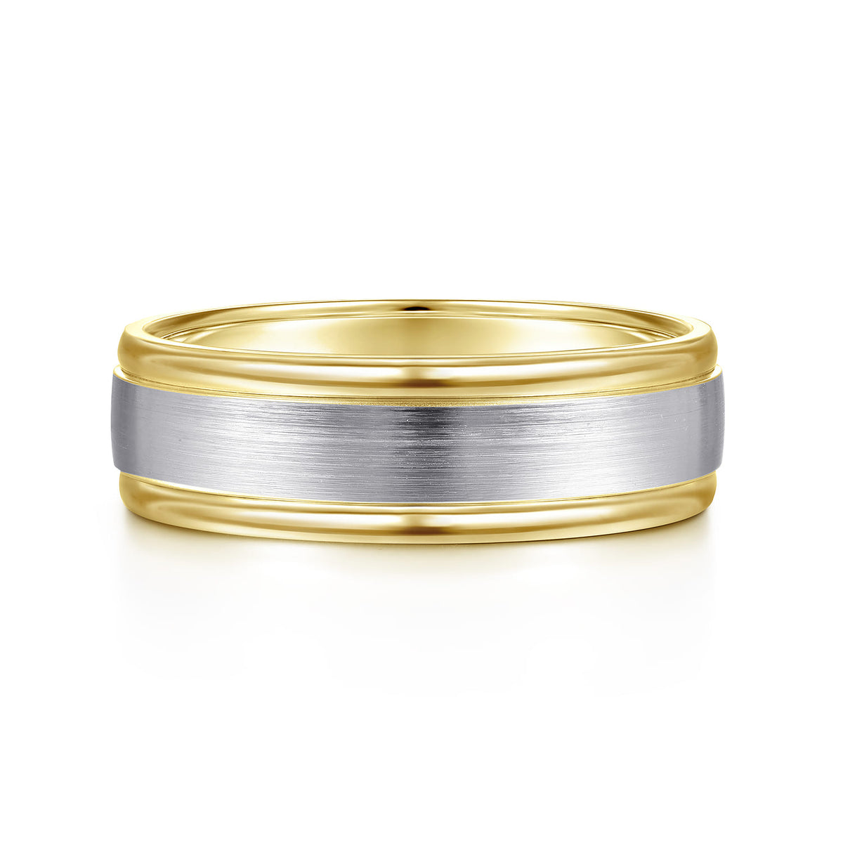 14K White-Yellow Gold 7mm - Two Tone Men's Wedding Band in Satin Finish — Gabriel & Co. MBM0100-70M4JJJ