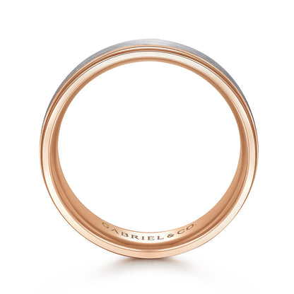 14K White-Rose Gold 7mm - Two Tone Mens Wedding Band in Satin Finish — Gabriel & Co. MBM0100-70T4JJJ