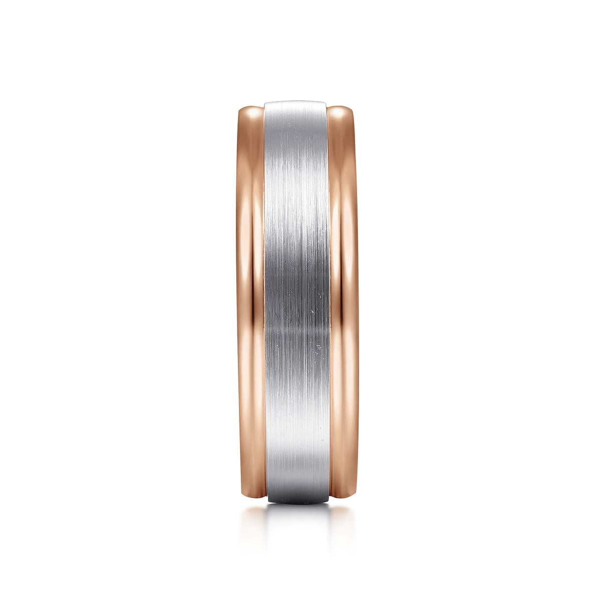 14K White-Rose Gold 7mm - Two Tone Mens Wedding Band in Satin Finish — Gabriel & Co. MBM0100-70T4JJJ
