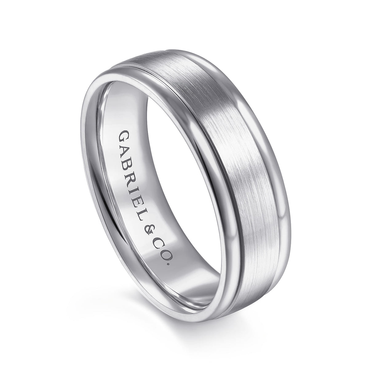 14K White Gold 7mm - Mens Wedding Band in Satin Finish — Gabriel & Co. MBM0100-70W4JJJ