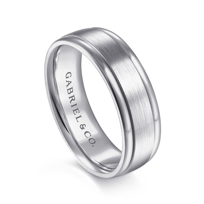 14K White Gold 7mm - Mens Wedding Band in Satin Finish — Gabriel & Co. MBM0100-70W4JJJ