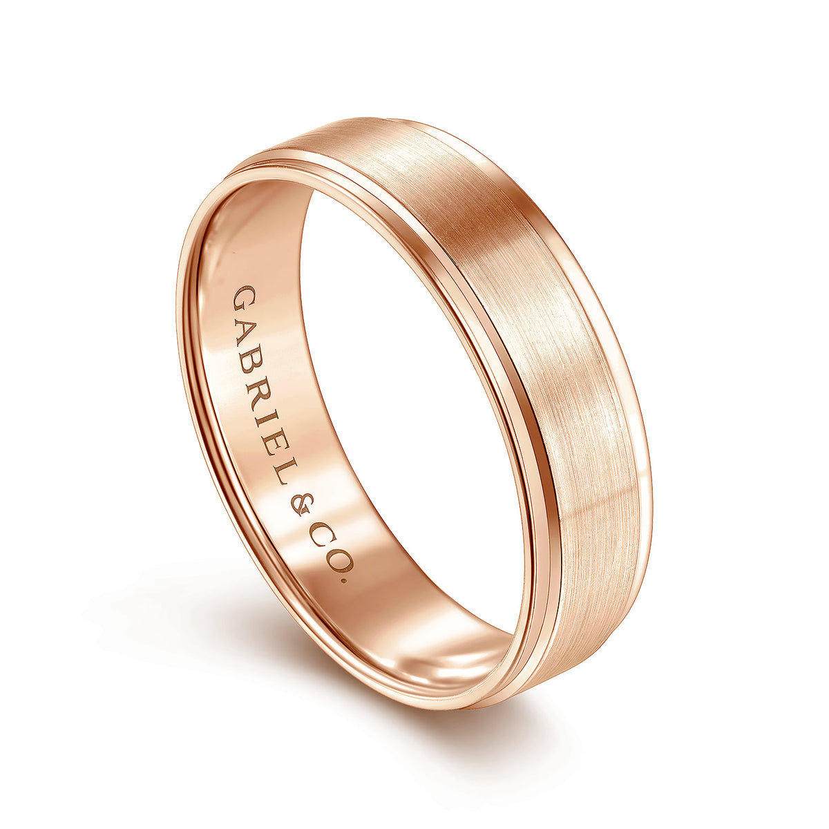 14K Rose Gold 6mm - Beveled Edge Mens Wedding Band in Satin Finish — Gabriel & Co. MBM0109-60K4JJJ