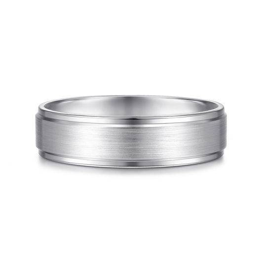 14K White Gold 6mm - Beveled Edge Men's Wedding Band in Satin Finish — Gabriel & Co. MBM0109-60W4JJJ