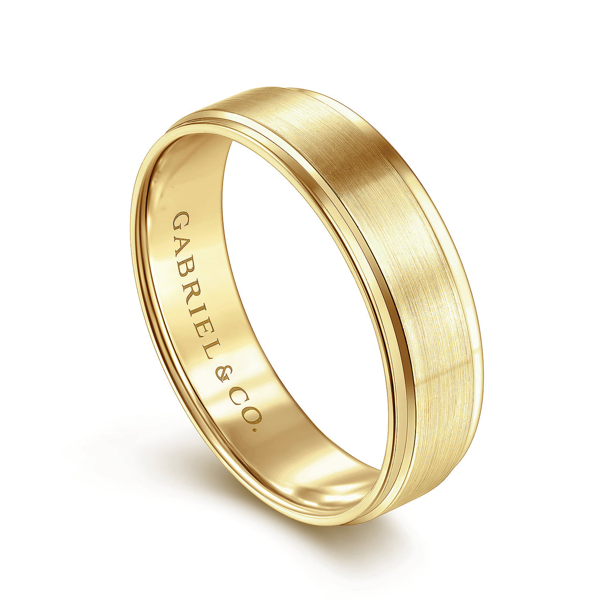 14K Yellow Gold 6mm - Beveled Edge Mens Wedding Band in Satin Finish — Gabriel & Co. MBM0109-60Y4JJJ