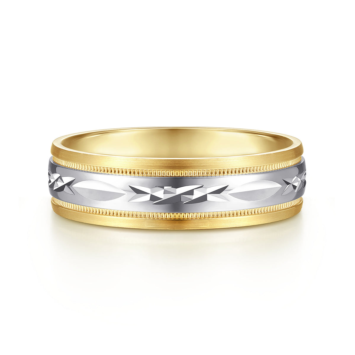 14K White-Yellow 6mm - Engraved Men's Wedding Band in Satin Finish — Gabriel & Co. MBM0119-60M4JJJ