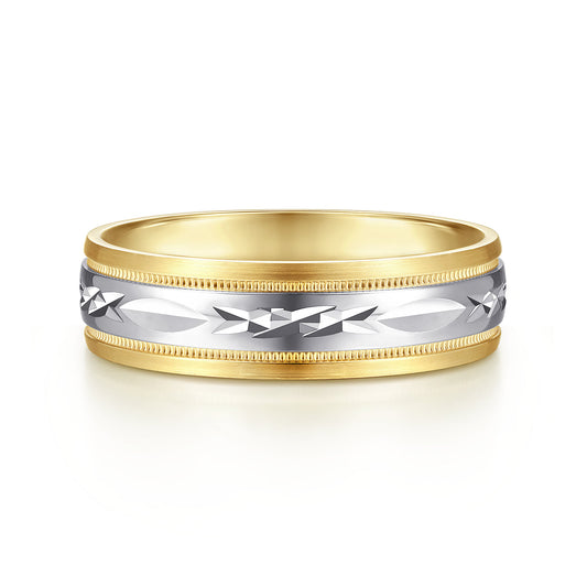14K White-Yellow 6mm - Engraved Men's Wedding Band in Satin Finish — Gabriel & Co. MBM0119-60M4JJJ