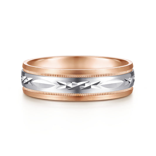 14K White-Rose 6mm - Engraved Mens Wedding Band in Satin Finish — Gabriel & Co. MBM0119-60T4JJJ