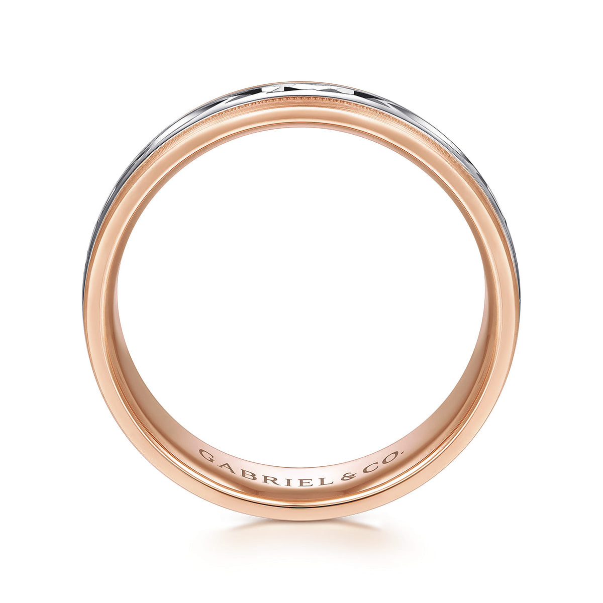 14K White-Rose 6mm - Engraved Mens Wedding Band in Satin Finish — Gabriel & Co. MBM0119-60T4JJJ