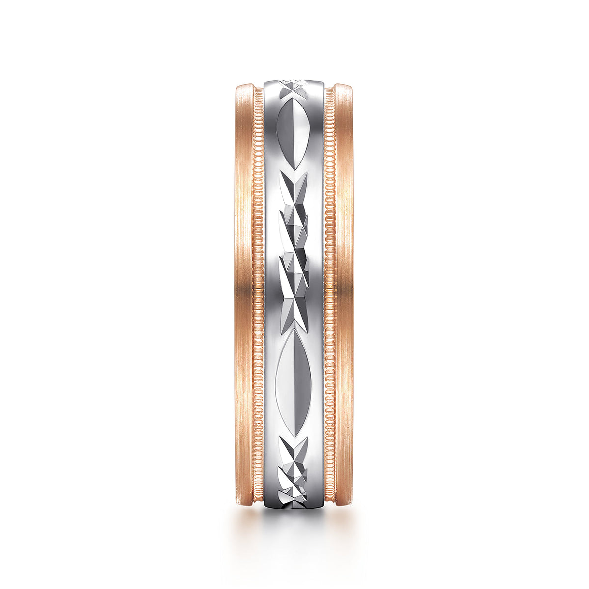 14K White-Rose 6mm - Engraved Mens Wedding Band in Satin Finish — Gabriel & Co. MBM0119-60T4JJJ