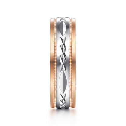 14K White-Rose 6mm - Engraved Mens Wedding Band in Satin Finish — Gabriel & Co. MBM0119-60T4JJJ