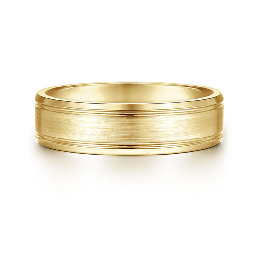 14K Yellow Gold 6mm - Mens Wedding Band in Satin Finish — Gabriel & Co. MBM0127-60Y4JJJ