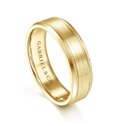14K Yellow Gold 6mm - Mens Wedding Band in Satin Finish — Gabriel & Co. MBM0127-60Y4JJJ