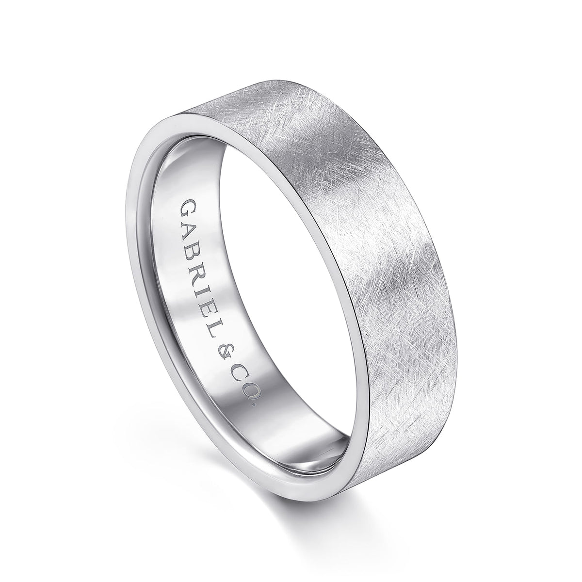 14K White Gold 6mm - Mens Wedding Band in Brushed Finish — Gabriel & Co. MBM0137-60W4JJJ