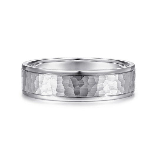 14K White Gold 6mm - Hammered Men's Wedding Band — Gabriel & Co. MBM0157-60W4JJJ