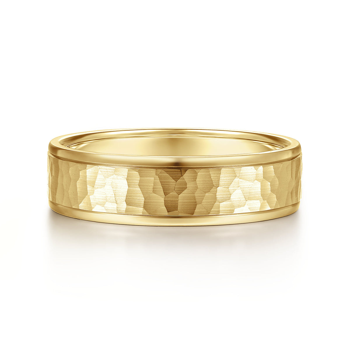 14K Yellow Gold 6mm - Hammered Mens Wedding Band — Gabriel & Co. MBM0157-60Y4JJJ