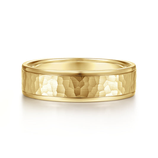 14K Yellow Gold 6mm - Hammered Mens Wedding Band — Gabriel & Co. MBM0157-60Y4JJJ