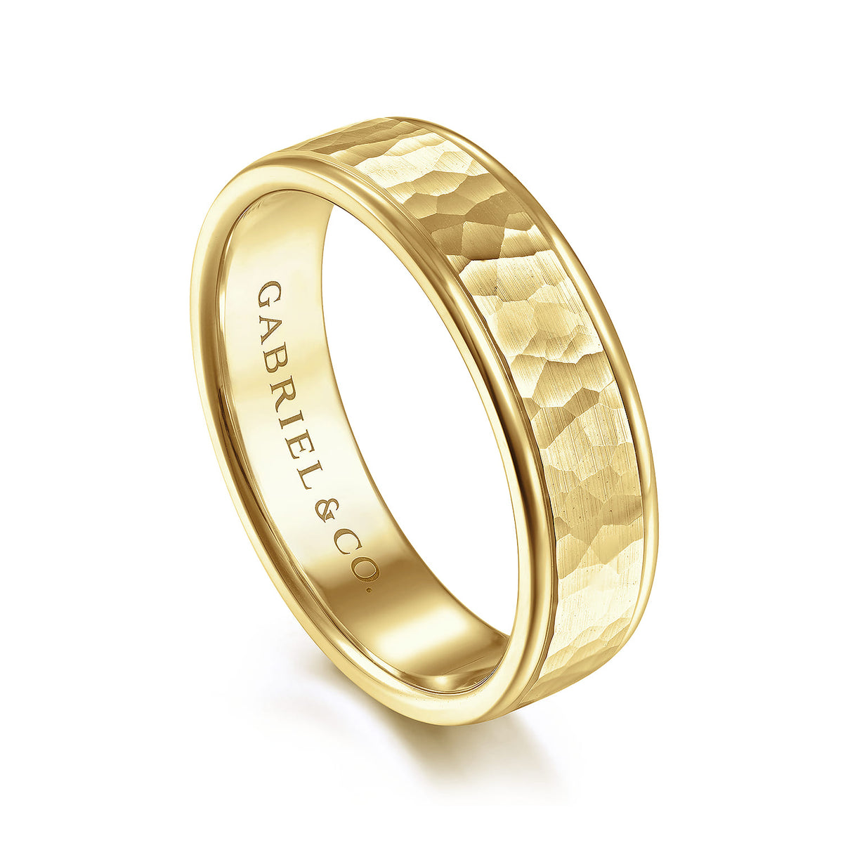 14K Yellow Gold 6mm - Hammered Mens Wedding Band — Gabriel & Co. MBM0157-60Y4JJJ
