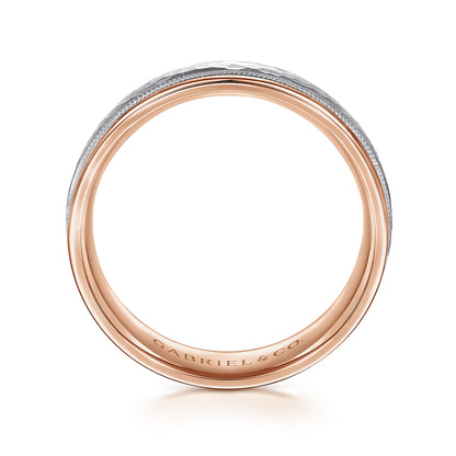14K White-Rose Gold 6mm - Two Tone Hammered Mens Wedding Band with Milgrain Edge — Gabriel & Co. MBM0176-60T4JJJ