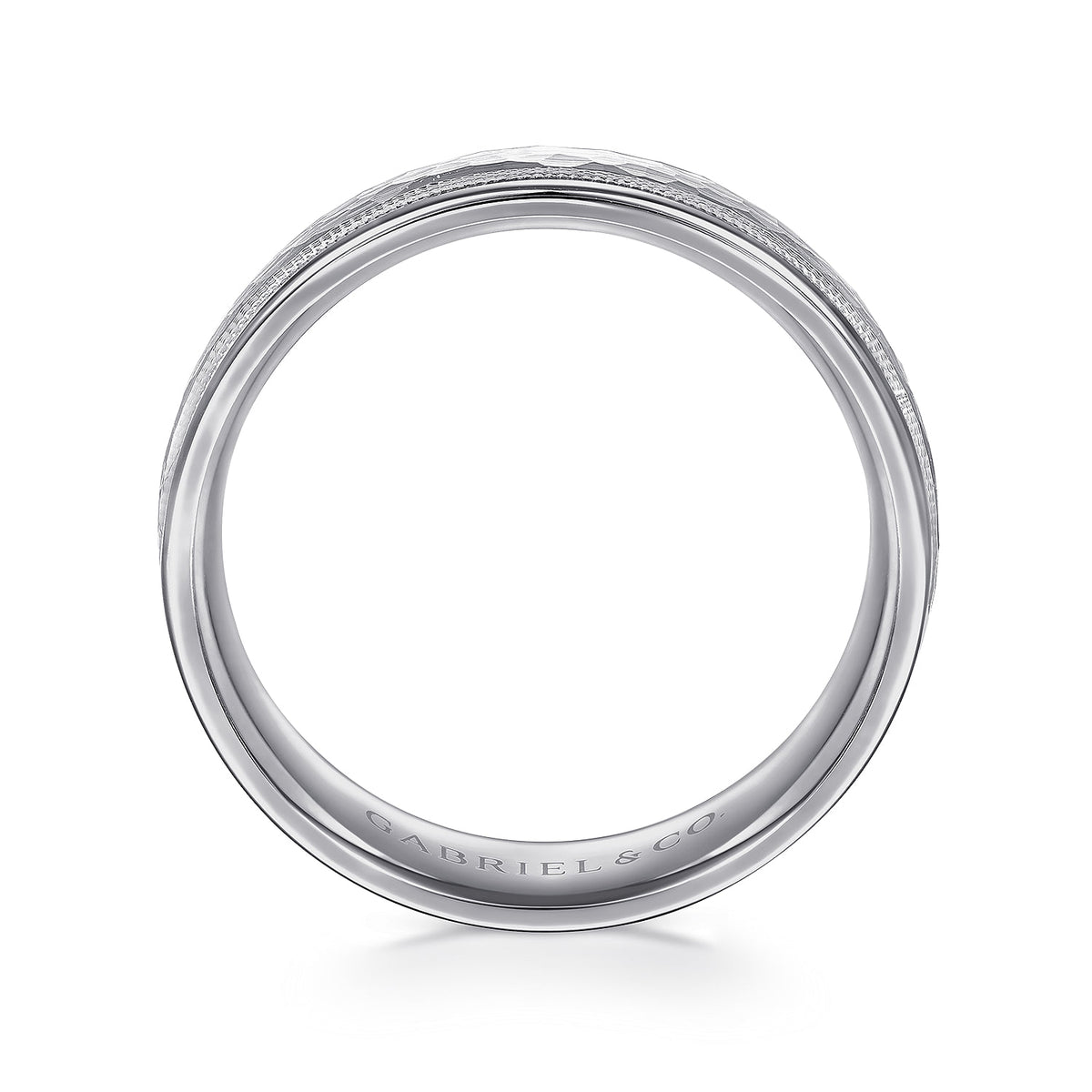 14K White Gold 6mm - Hammered Mens Wedding Band with Milgrain Edge — Gabriel & Co. MBM0176-60W4JJJ