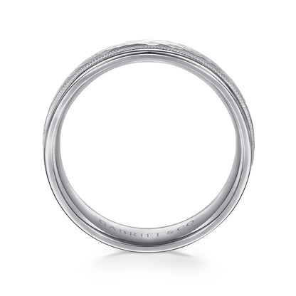 14K White Gold 6mm - Hammered Mens Wedding Band with Milgrain Edge — Gabriel & Co. MBM0176-60W4JJJ