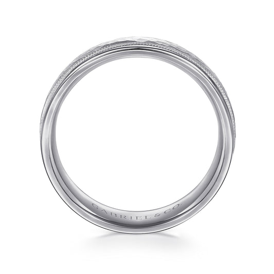 14K White Gold 6mm - Hammered Mens Wedding Band with Milgrain Edge — Gabriel & Co. MBM0176-60W4JJJ